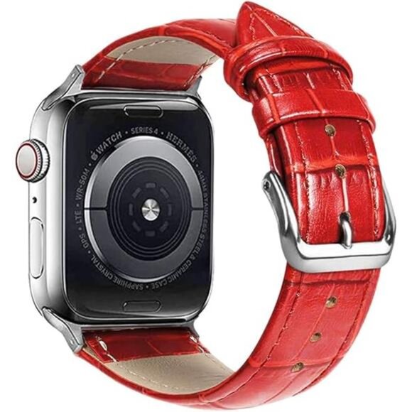 NEW Red Genuine Leather Apple Watch Band